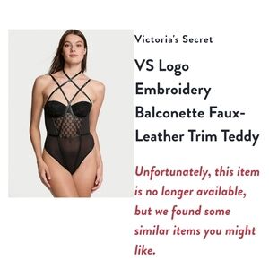 Victoria's Secret Black Faux-Leather Trim Teddy